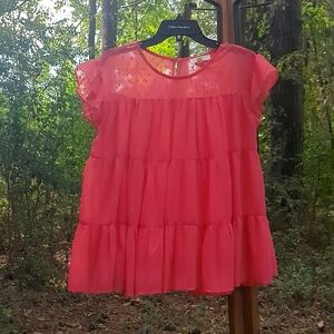Entro Coral Tiered Ruffle Sleeve Blouse